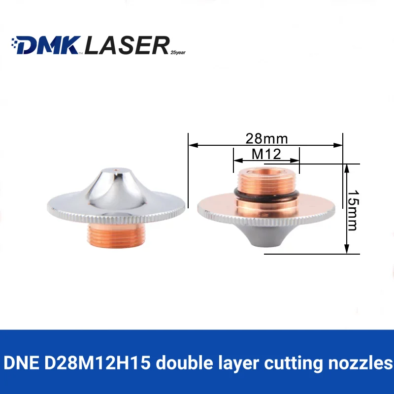 DNE D25M12H15 laser cutting nozzles Single/Double Layer Chrome Plated Sharp Tip Copper Nozzle Arc Shape for cutter machine