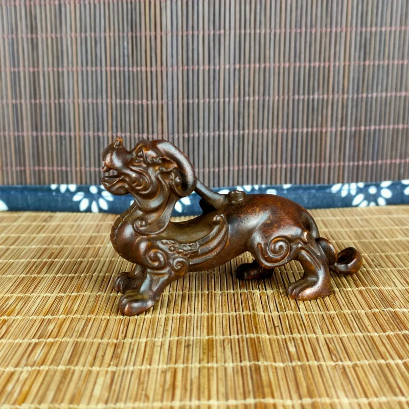 Old Pixiu Tea Pet Ornaments Antique Copper Statues Craft Desktop Decoration