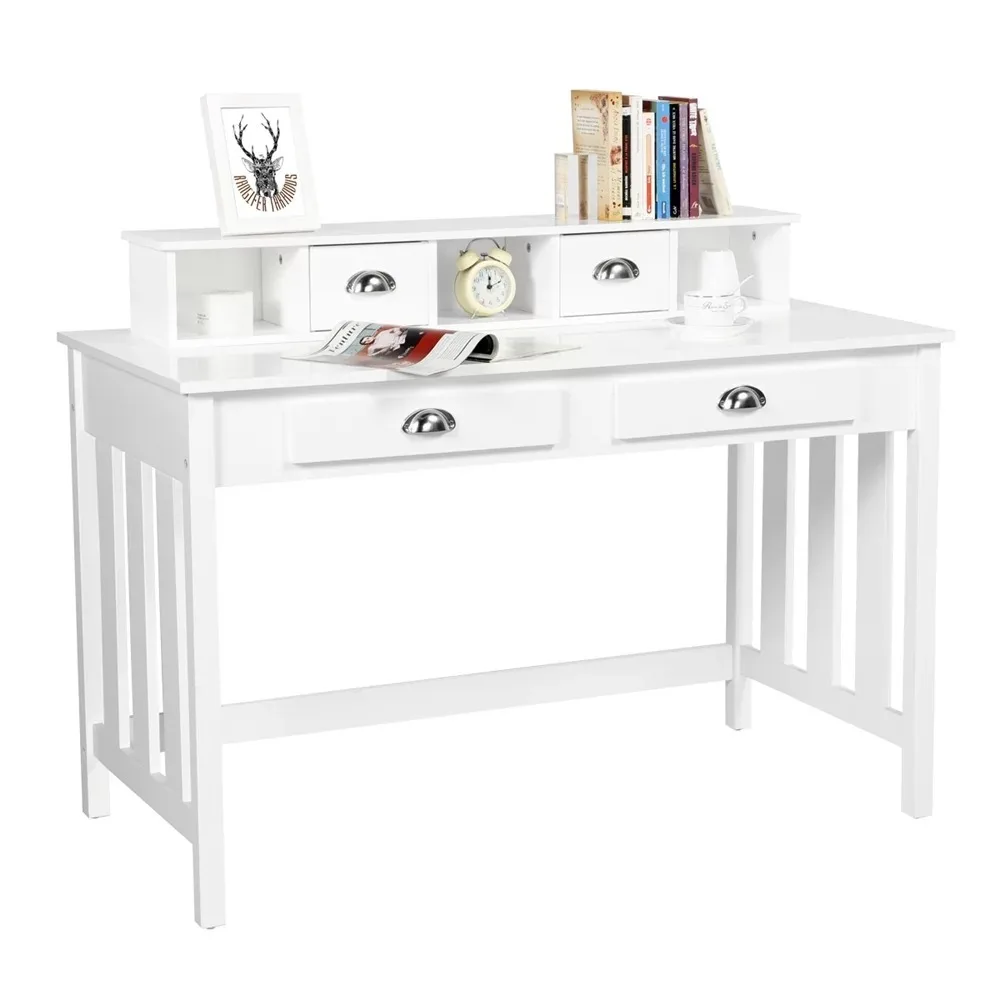 Computer Desks,6''H Modern Writing Computer Desk with Removable Floating Organizer,White,Computer Desks