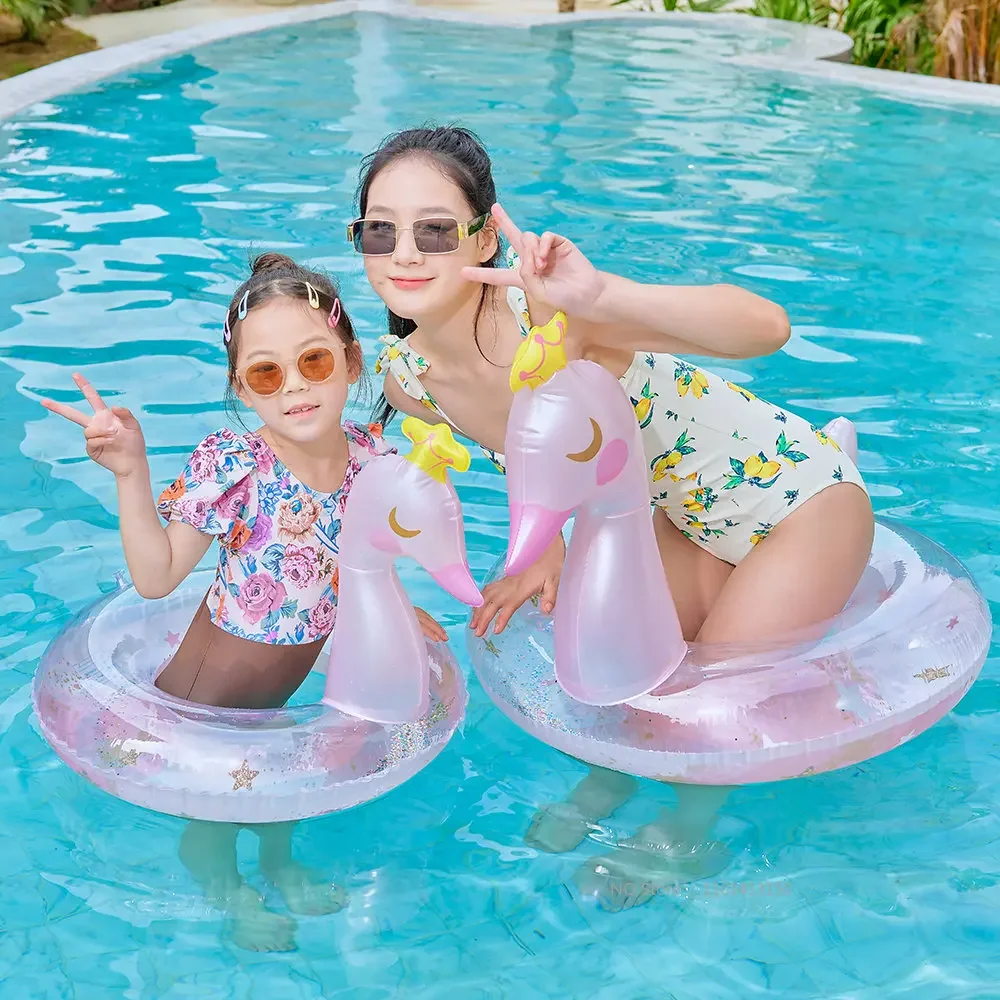 2024 New Baby Rainbow Sequined Horse Swimming Ring Baby Adult Water Play Tube Float Seat Swim Circle Inflatable Pool Party Toy