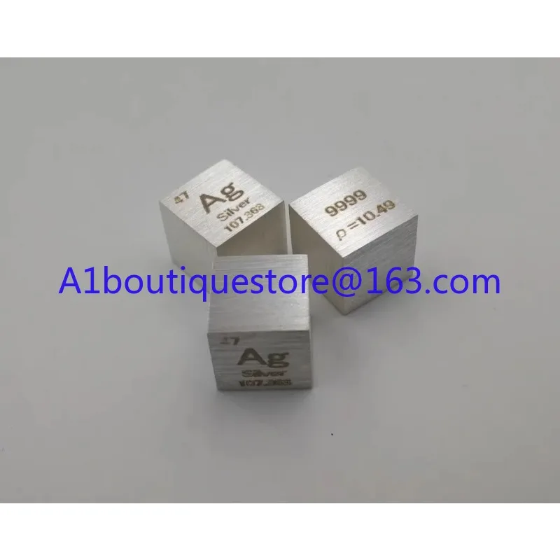 1 Piece 99.9% Purity Pure Silver Ag 10mm Cube Carved Element Periodic Table Polished model