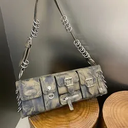 Original Designer Shoulder Bag Women Multiple Pockets Metal Ring Moto & Biker Handbag New High Quality Retro Casual Female Bags