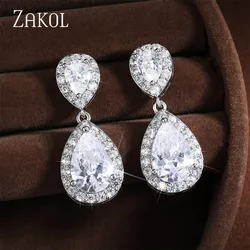 ZAKOL Classic Water Drop Cubic Zirconia Dangle Earrings Piercing for Women Fashion Bridal Wedding Party Jewelry