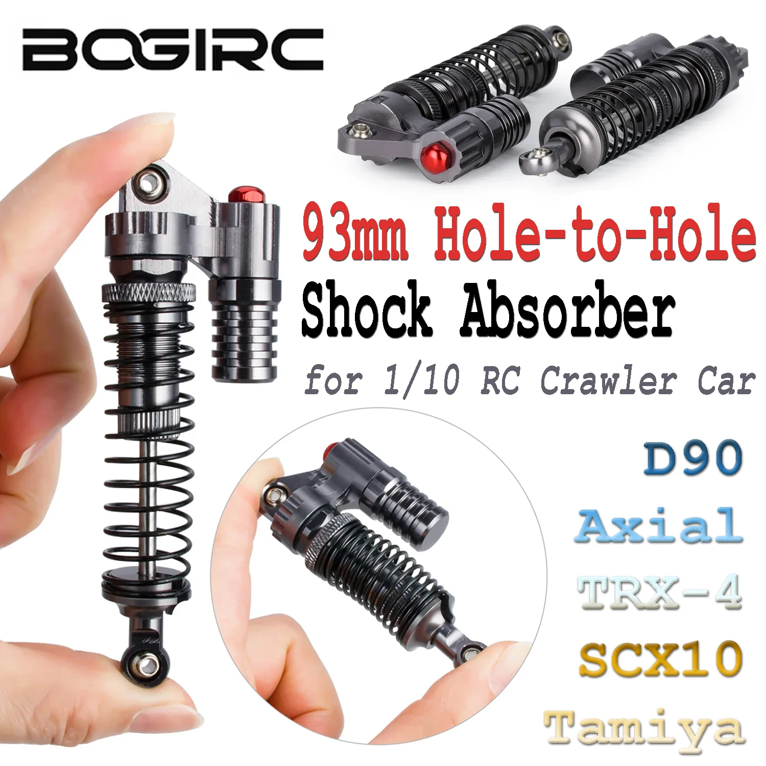 

BOGIRC 93mm Hole-to-Hole Aluminum Piggyback Shock Absorber Oil Damper for 1/10 RC Crawler Axial TRX-4 SCX10 Tamiya Accessories