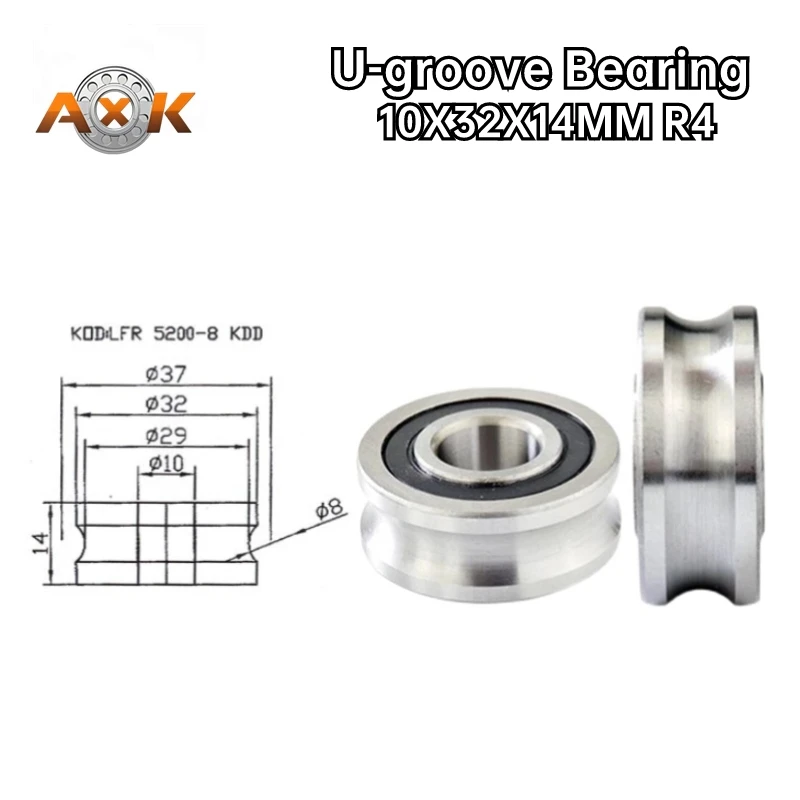 

U-groove Deep Groove Ball Bearing LFR5200/8 KDD Iron Cover Sealing Ring NPP Rubber Sealing Ring 10*32*14mm Dw8mm R4mm