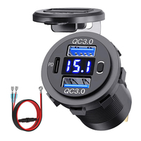 12V USB Car Charger Power Outlet Dual QC3.0 & PD Fast Charging Socket with LED Voltmeter Switch for Car Motorcycle Marine