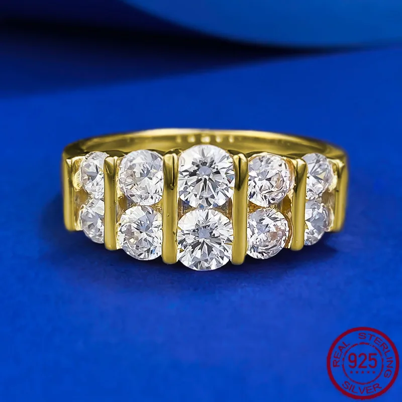

New S925 Silver Plated European and American Style Fashion Double Row Diamond Ring Zircon Ring Jewelry Wedding Jewelry