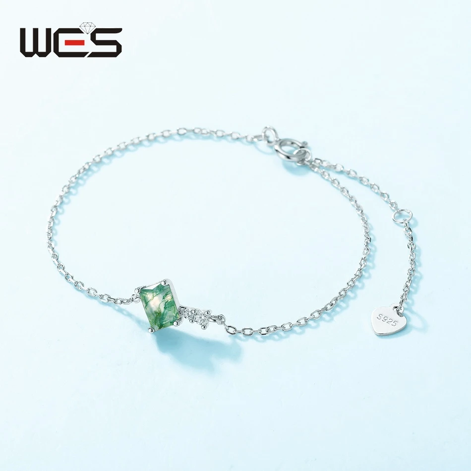 

WES 925 Sterling Silver Bracelet for Woman Natural Gemstone Moss Agate 4*6mm Fine Jewelry Certified Engagement Christmas Gifts