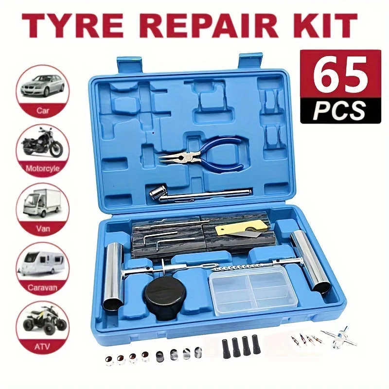 

22/65pcs Auto Tire Repair Set Puncture Repair Tools Car Van Motorcycle Bike Emergency Heavy Duty Tubeless Tire Repair Rivet Set