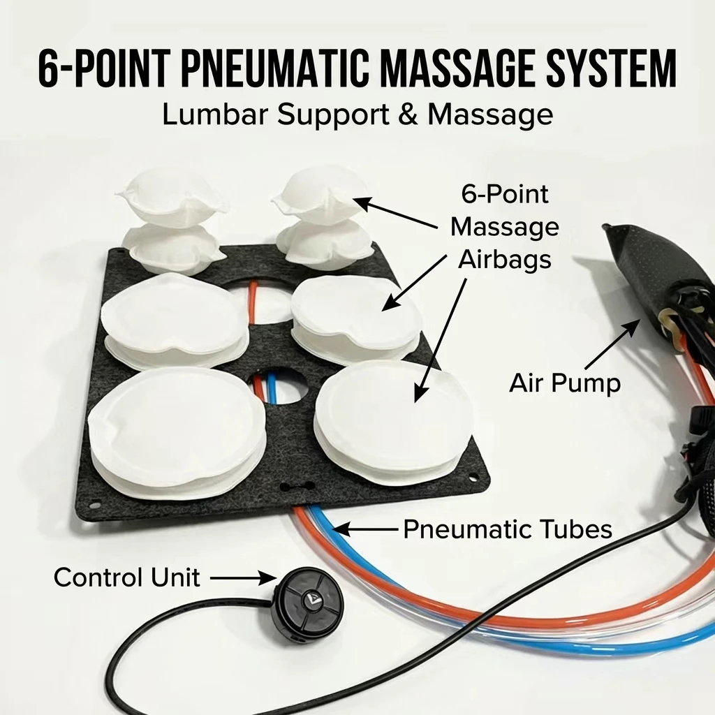 6-Point massage waist support device, with 5 button adjustment function, car seat waist massage pad, can relieve fatigue