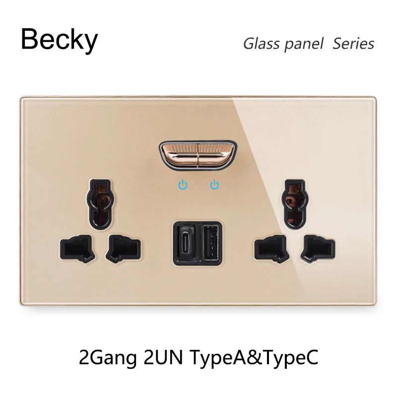 146 13a Reset Toggle Tempered Glass 2Gang UK Socket Switch Combination Panel Power Socket Office Hotel Home Villa Decoration image 3