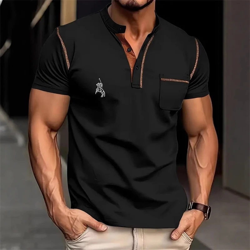 

High-quality printed Polo shirt for men with horse-riding pattern summer short-sleeved casual business social interaction