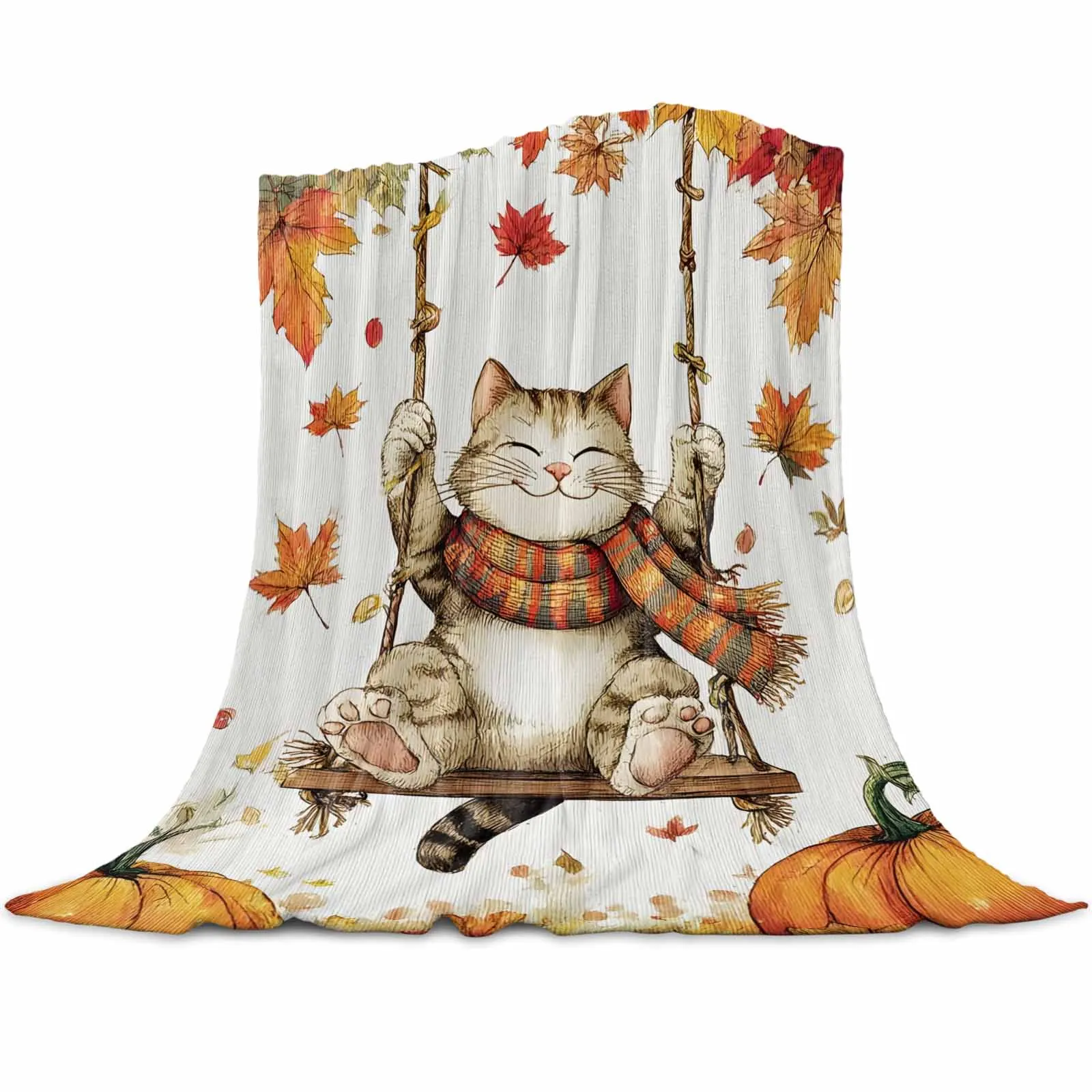 

Осенние кошки оранжевого кленового листа тыквы пледы одеяла для дивана-кровати зимние мягкие плюшевые теплые семейные друзья праздничные подарки