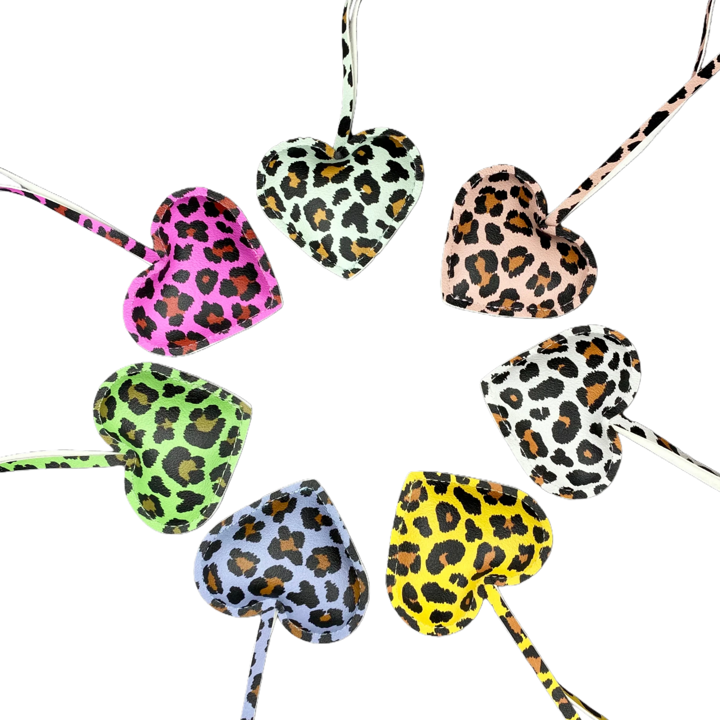 Cute Leopard Print Puffy Leather Heart Bag Charm Lightweight Fashion Accessory Keychain Passion Design