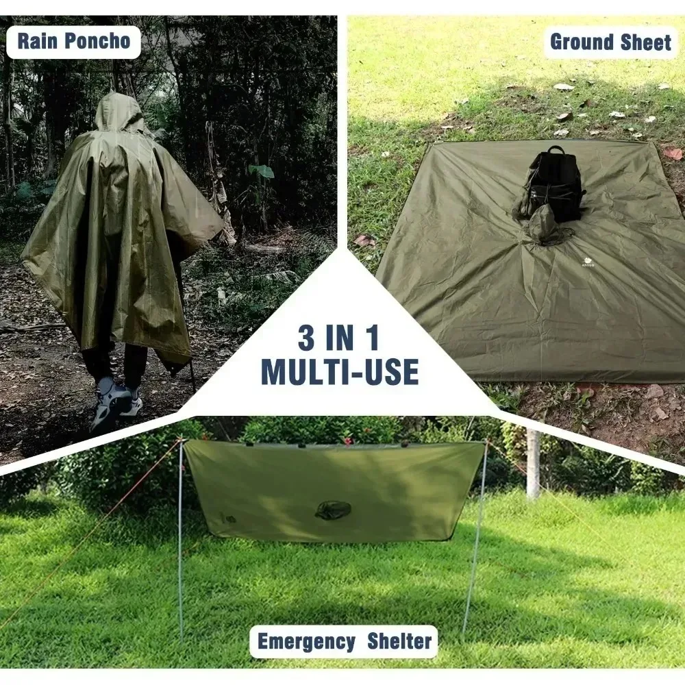

Waterproof Motorcyclist Travel Raincoat Military Rain Poncho Hooded With Sleeves Outdoor Camping Hiking Tent Gear Cover