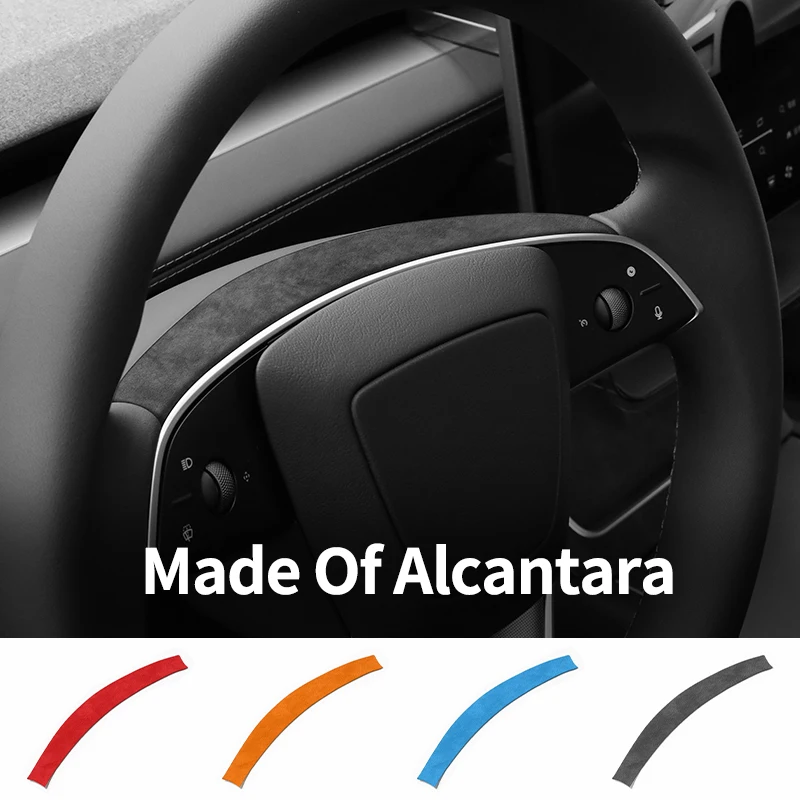 

For Tesla Model 3 Highland / Model Y Juniper 2026- Steering Wheel Decorative Frame Trim Sticker Car Accessory Made of Alcantara