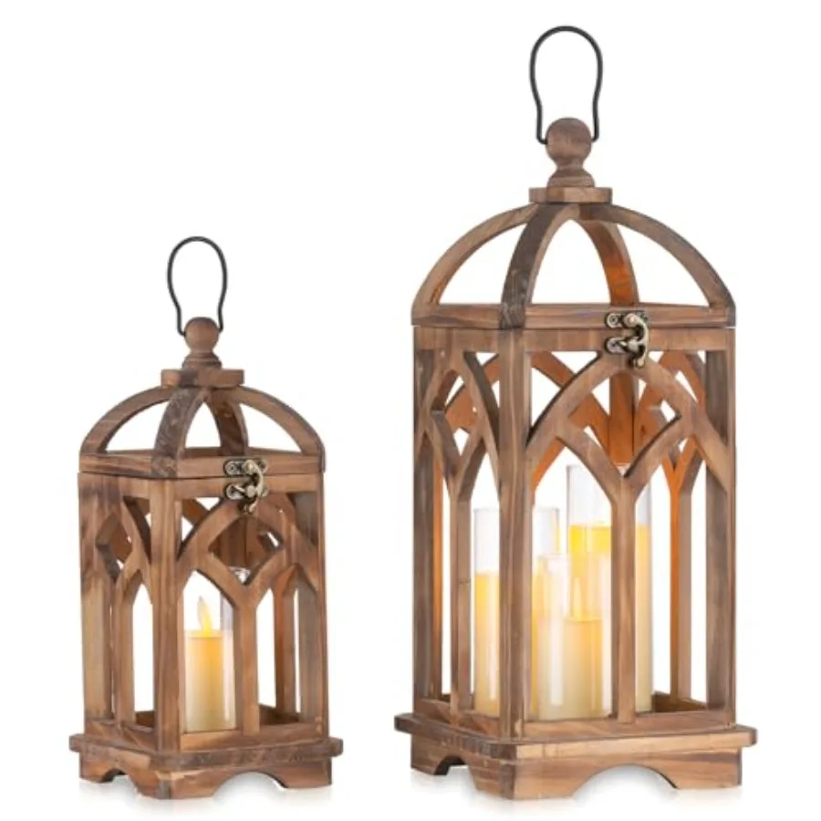 Farmhouse Candle Lantern Wooden - 12