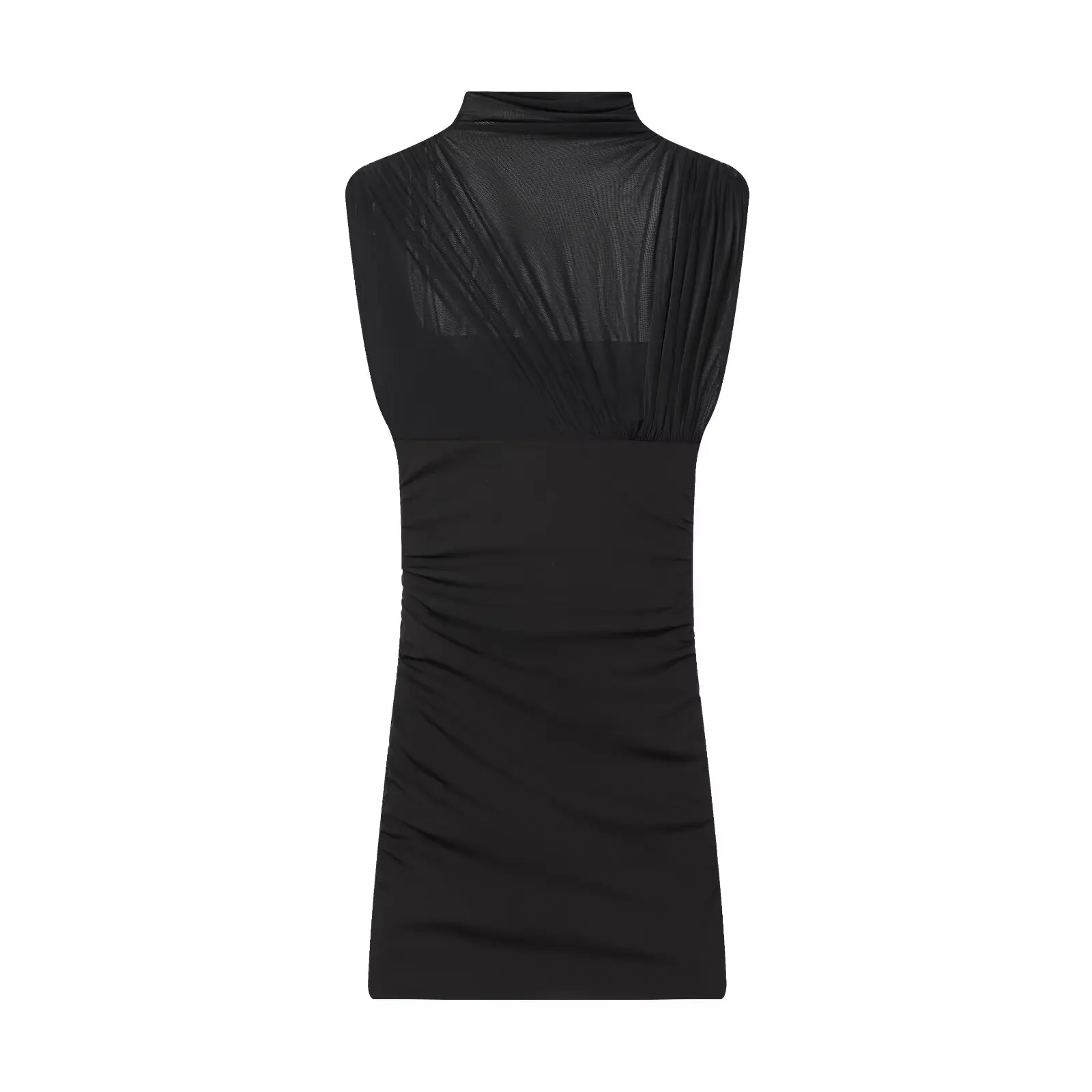 New Women High-Neck Sleeveless Ruched Sheer Red Mini Dress Mini Bodycon Celebrity Christmas Party Dress