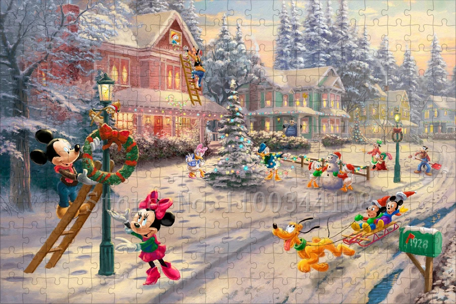 Disney Christmas Puzzles 300/500/1000 Pieces Mickey Minnie Goofy Jigsaw Puzzles Christmas Home Decoration Stress Relief Toys