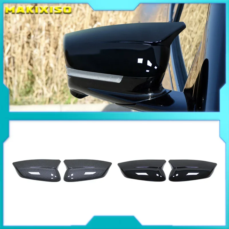 For KIA EV6 2022 2023 Trim Cover Side Mirror Molding 1 Pair ABS Black Cap Carbon Fiber Style Durable Easy To Install