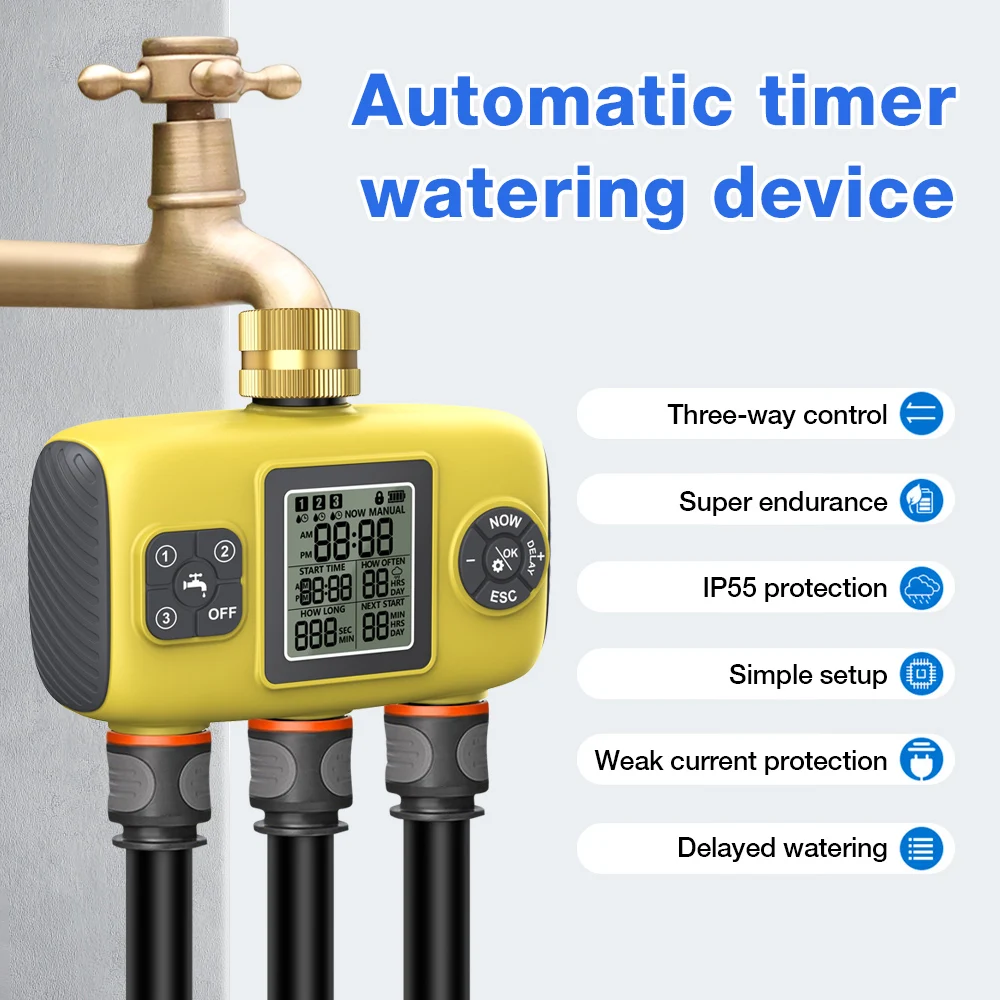Automatic Water Timer 1/3 Outlets Irrigation Timing Controller Outdoor Garden Watering Timer Programmable Rain Delay Timer Valve