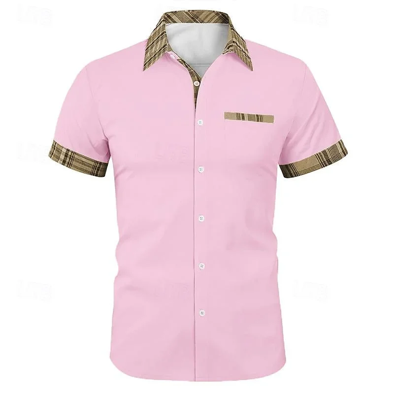 

Hawaiian Men's Tops Cotton and Linen Slim Fit Comfortable Street Outdoor Daily Men's Short-sleeved Tops Stitching Fashion Shirt