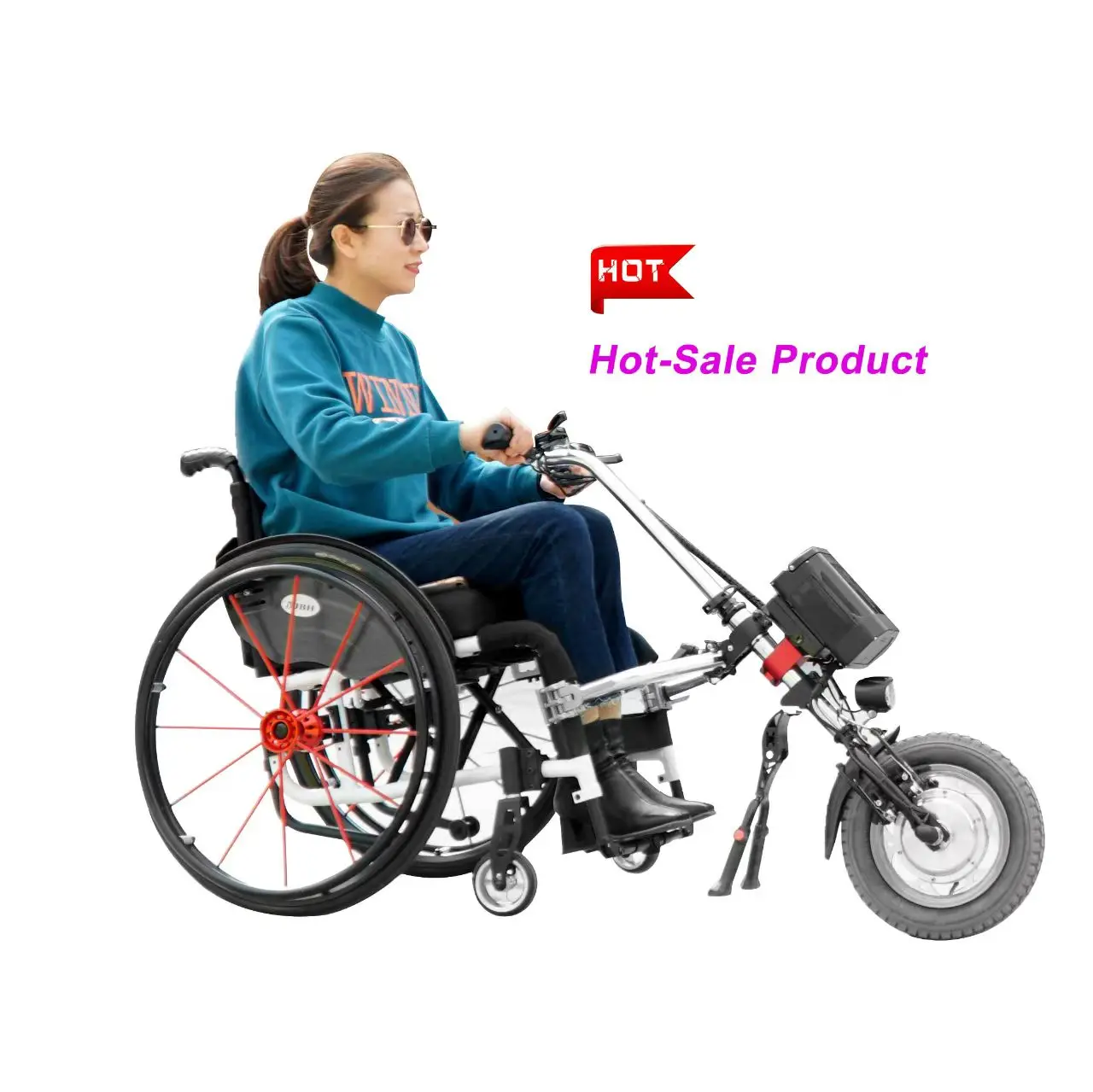 Coofull Hot Style Lightweight 12Inch N/W 14KG Disabled Wheelchair Attachment Electric Handbike Powerful Handcycle