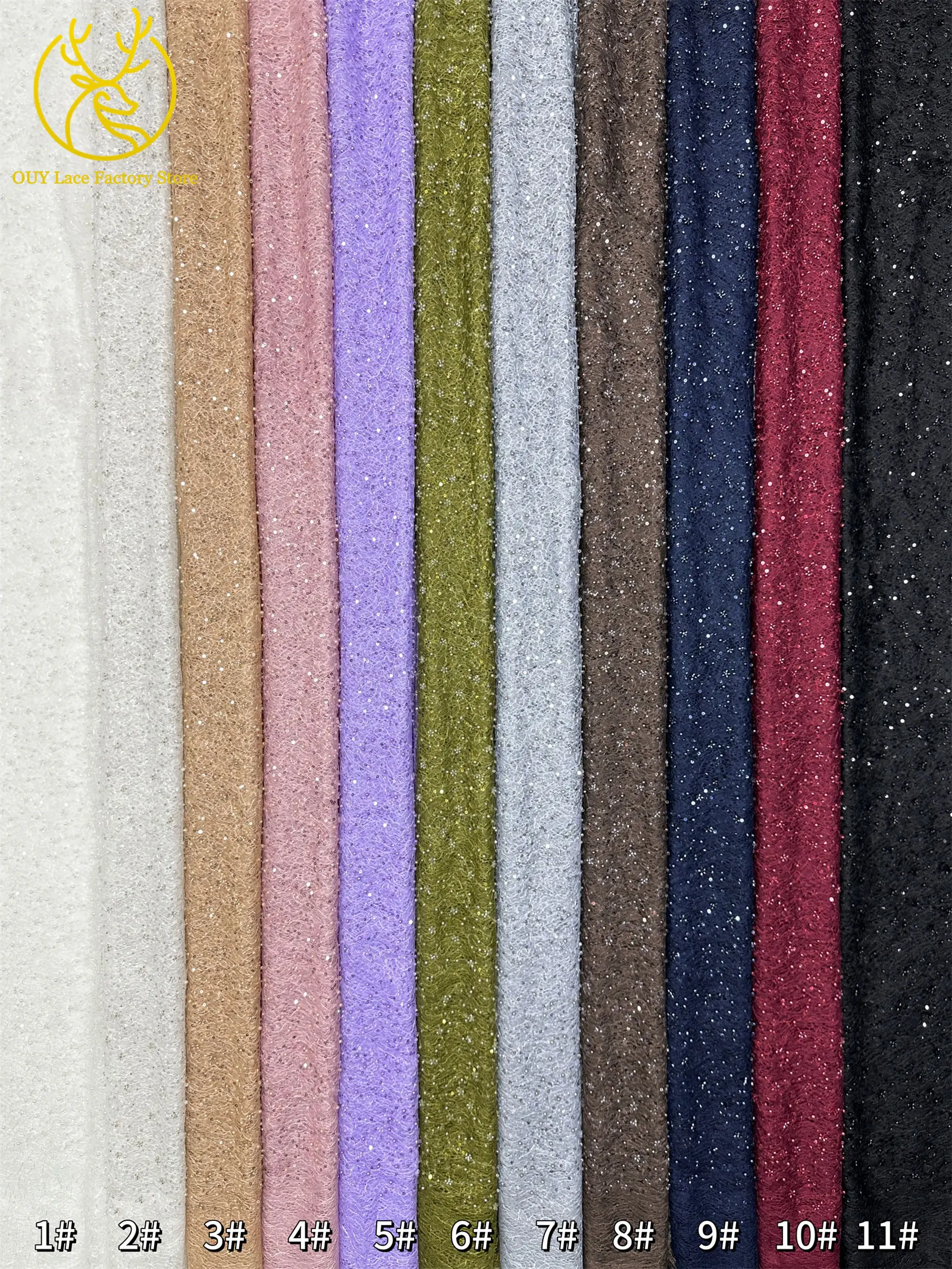 Kaffeebraune französische Tüllspitze mit Pailletten, 5 Yards, hochwertige afrikanische Spitze, nigerianischer Perlenstickerei-Spitzenstoff zum Nähen von Damen-Abendkleidern – Detail 3