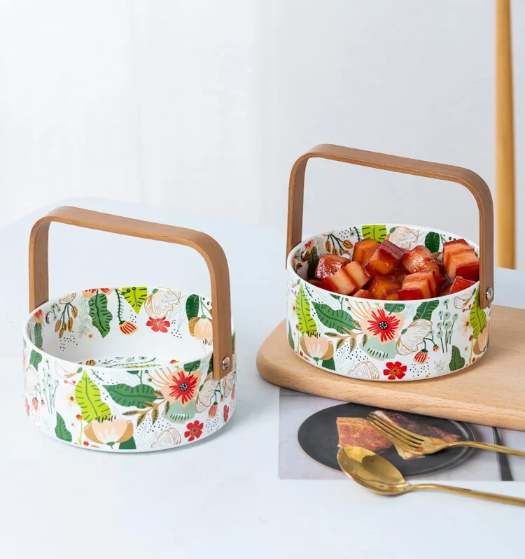 Handheld bowl, ceramic fruit bowl, creative high aesthetic tableware