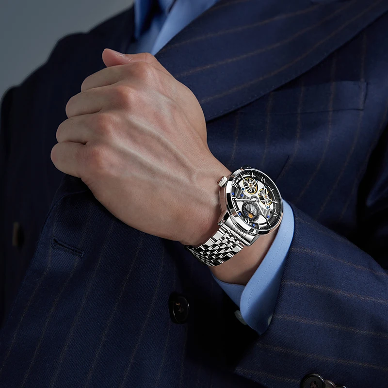 마크 페어웨일 2025 신형 더블 투르비용 남성 자동 시계 남성 기계식 스켈레톤 방수 스테인리스 스틸 시계