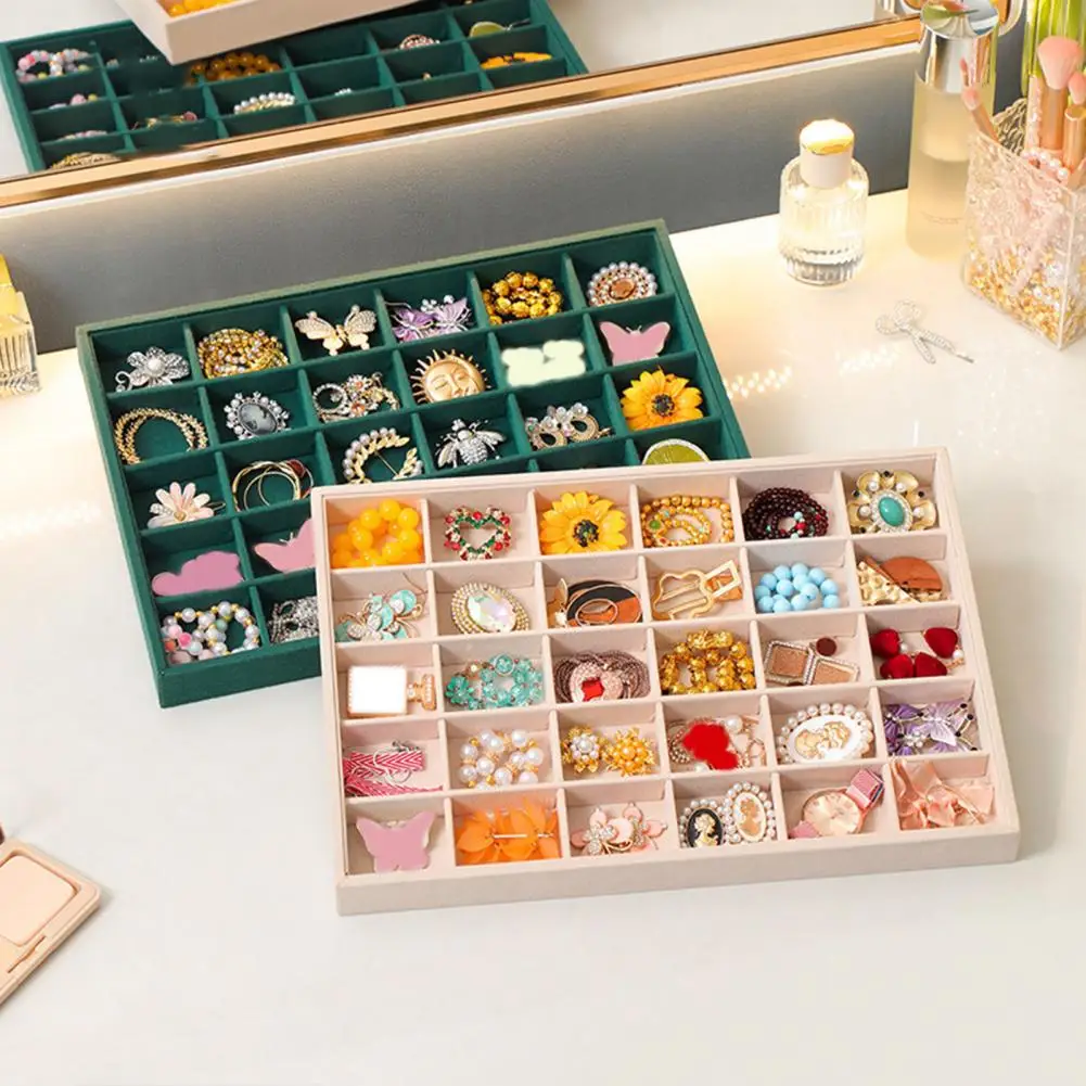 

Ring Storage Box Capacity Brooch Storage Tray with 30 Compartments Soft Lining Beads Organizer for Rings Earrings Pendants