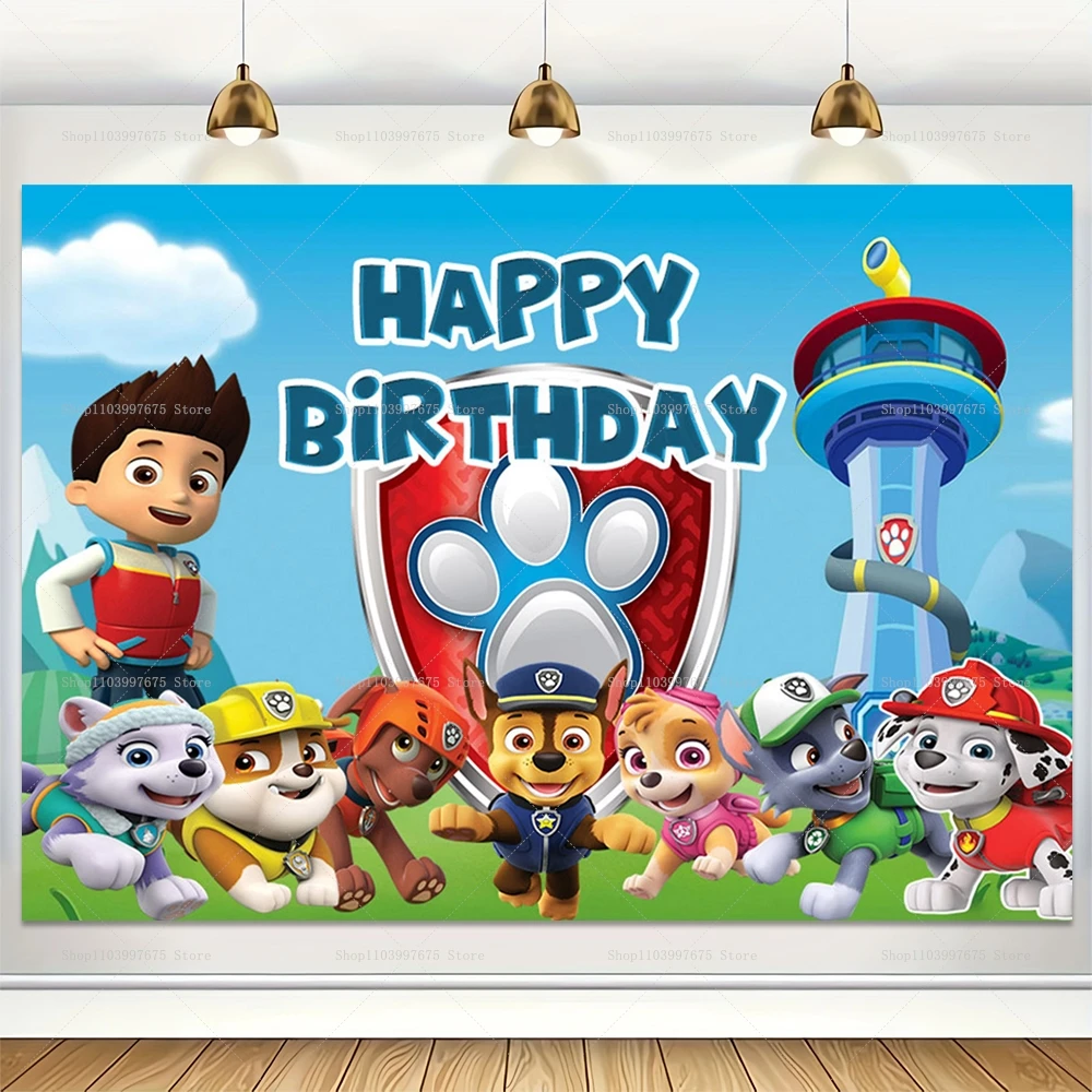 Paw Patrol Party Backdrop Boy Birthday Cake Table Decoration Photography Background Vinyl Puppy Dog Banner Poster Photo Studio