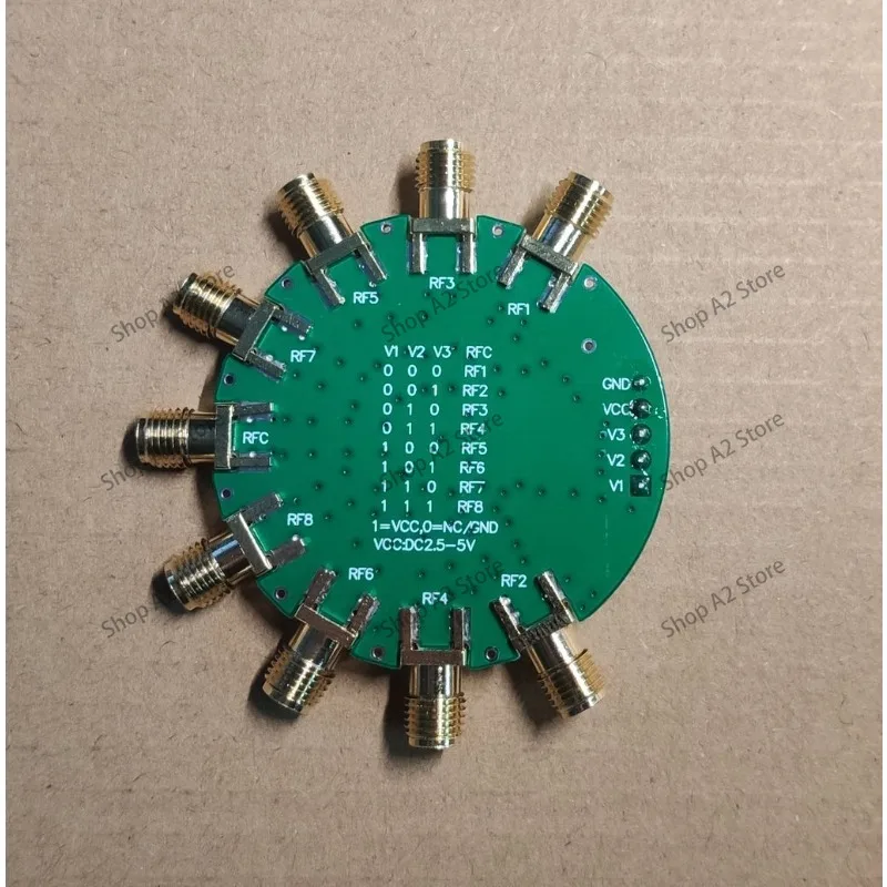 SP8T, switch, 0.1G, 10K-6G, test board, single pole eight throw, radio frequency microwave