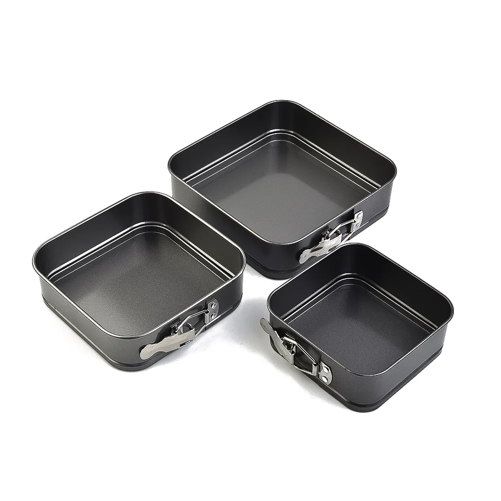 3Pcs/Set Square Shape Cake Dessert Tins Model Leak-proof Tight Seal Heat Resistance Carbon Steel Movable Chassis Slipknot