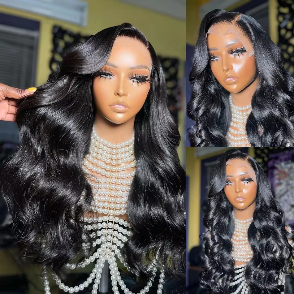 200 Density Body Wave 13x4 HD Transparent Lace Front Human Hair Wig Black 13x6 Lace Frontal Wigs 30 40 Inch PrePlucked Lace