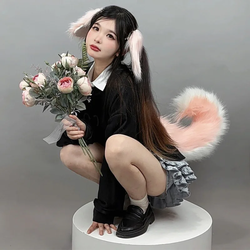 Simulation Puppy Cosplay Headwear Kawaii Lolita Headdress Cute Hanging Ear Dog Plush Hair Accessories JK Anime Costume Props