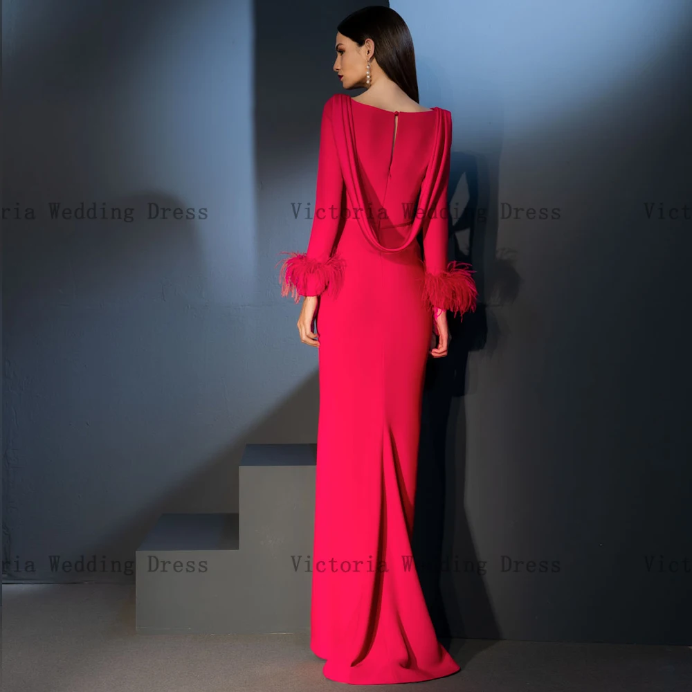 맞춤형 우아한 인어 신부 드레스의 어머니 V 넥 긴 소매 웨딩 파티 가운 깃털 주름 바닥 길이