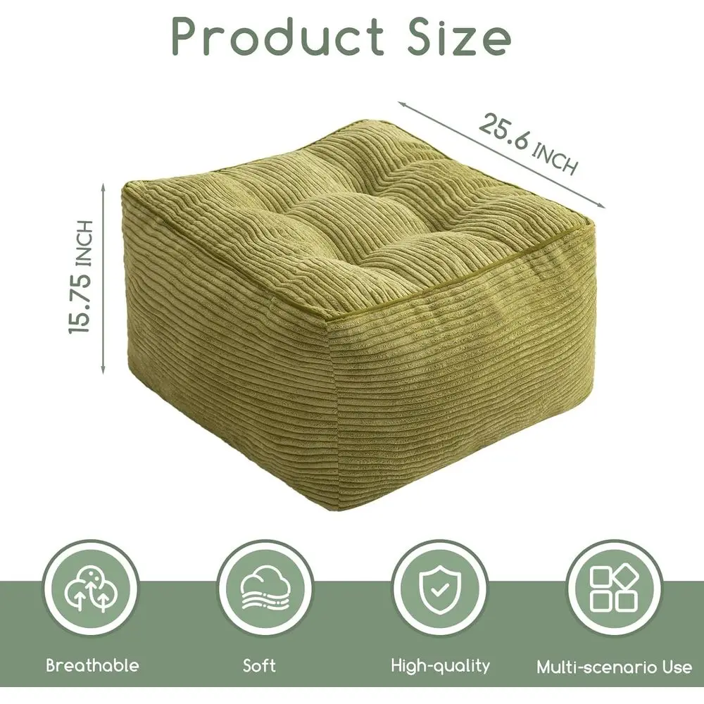 مسند قصير أخضر مملوء بالرغوة، 25.6 مسند قدم فروي مربع لتخزين غرفة المعيشة