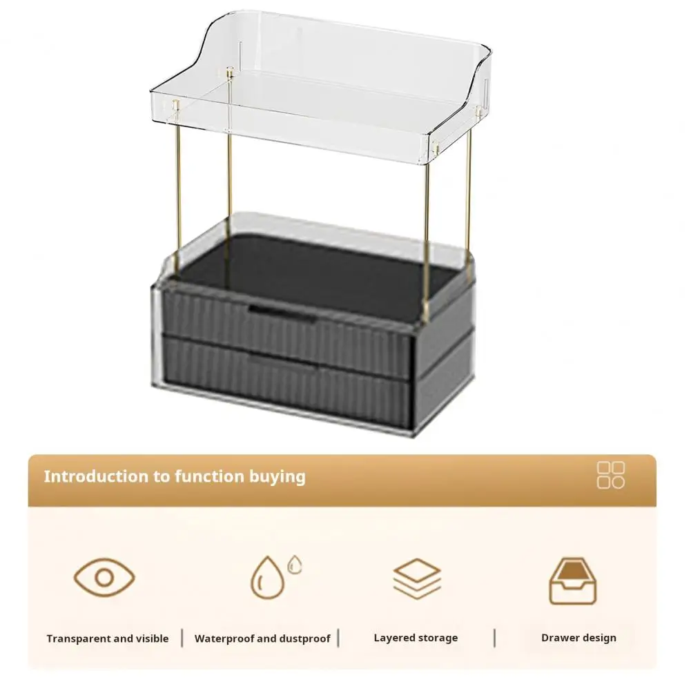 Tiered Makeup Storage Unit Storage Rack with 2 Shelves Double Drawers Detachable Kitchen Spice Organizer Capacity Vanity