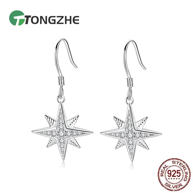 

TONGZHE 925 Sterling Silver Ear Earrings For Women Female Dazzling Zircon Snowflake Drop Earrings Jewelry Korea Earrings