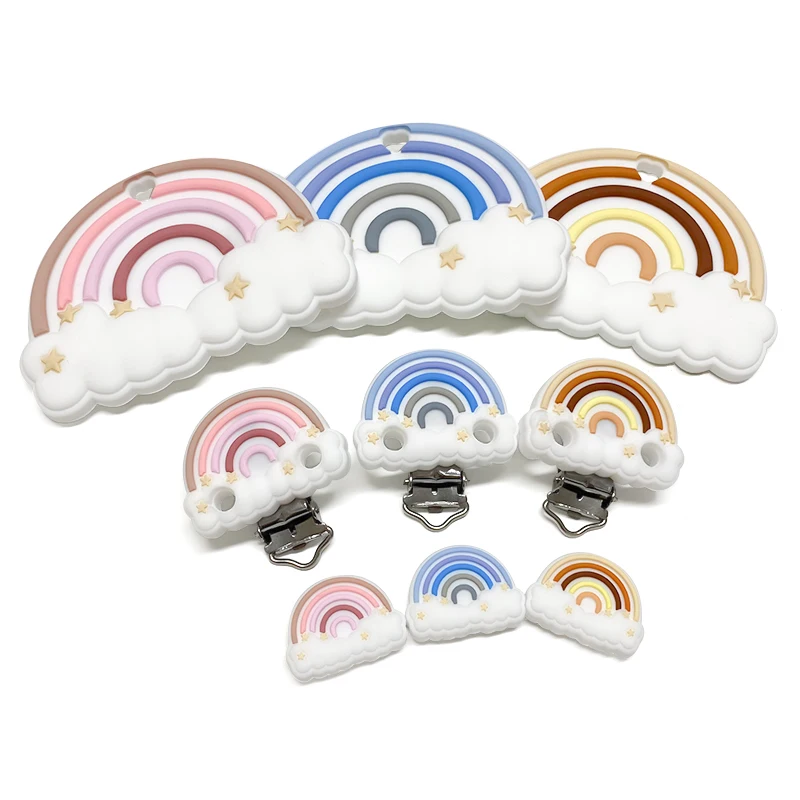 1/3/10pcs New Silicone Rainbow Beads Teether Food-Grade Chewing Teeth Bead DIY Nipple Chain Jewelry Accessories
