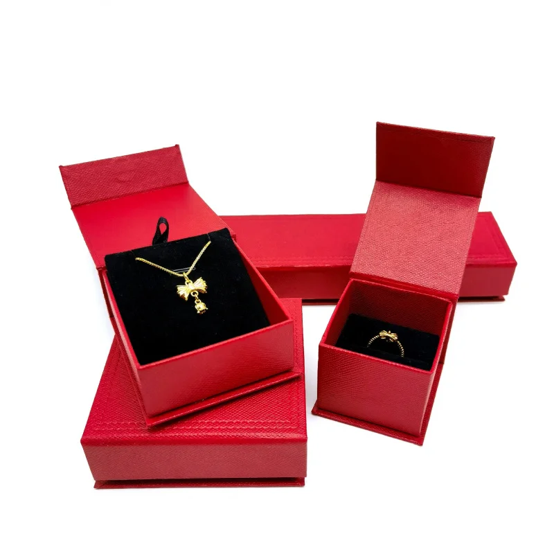 Benutzerdefinierte Schmuckverpackungsbox, rotes Gittermuster, Klappdeckel, rote Box, anpassbare Ringe, Armbänder, Hochzeit, universell