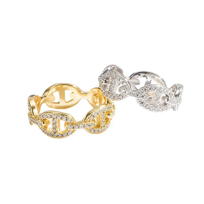 

D color 18K gold pig nose ring PT950 women's micro inlaid with diamonds personalized design closed ring jewelry