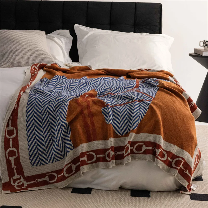 Soft Horse Knitted Blanket Gray Bedspread Modern Orange Decorative For Sofa Throw Warm Living Room Bedding Home Decorations