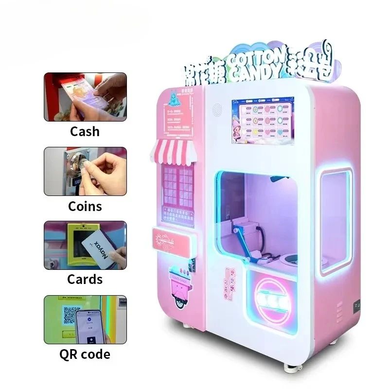Fair Commercial Automatic Cotton Candy Making Machine with SDK Multi-Payment High Capacity Floss Flower Vending