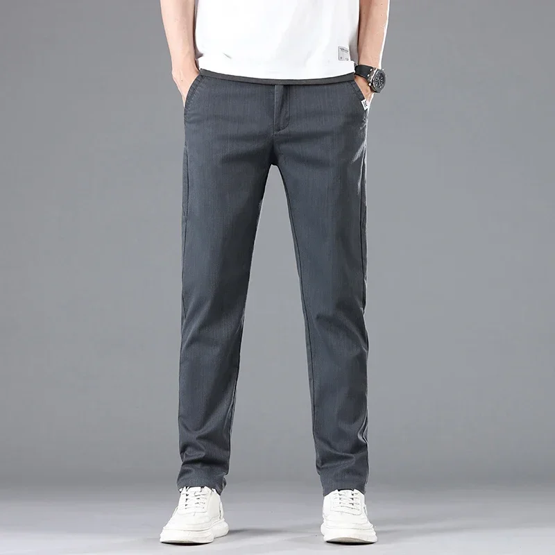 New Spring Summer Cotton Pants for Men Business Slim Straight Classic Work Cargo Stretch Casual Trousers Male Clothes