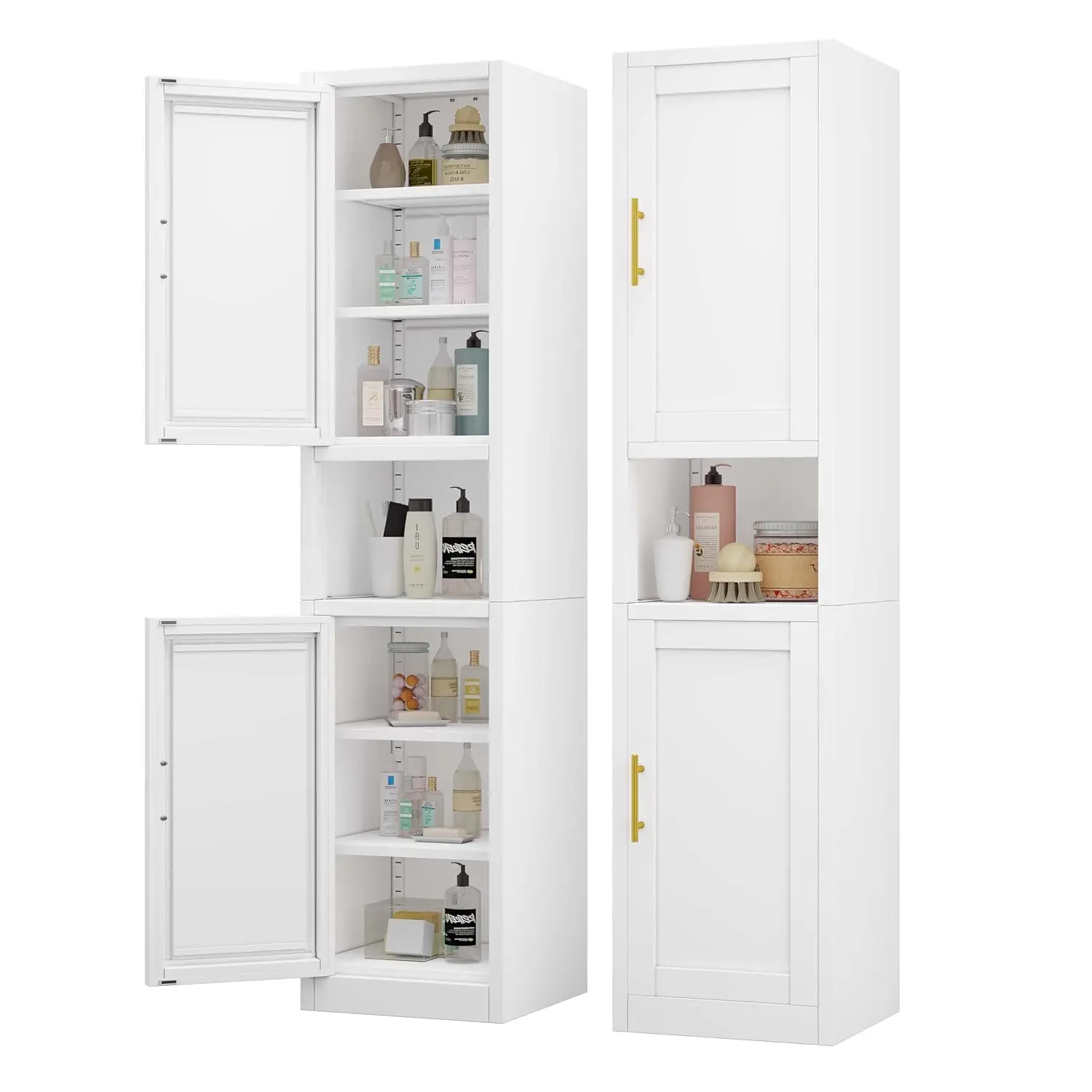 67" Tall Narrow Bathroom Storage Cabinet, Metal Pantry Cabinet, White