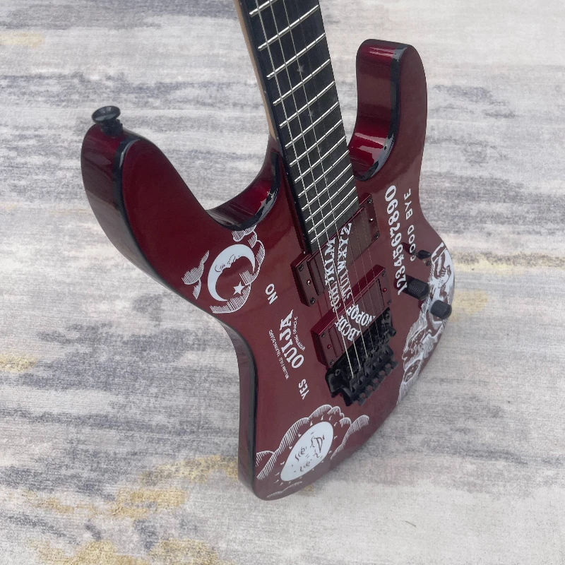 Metallic Red Print STSS Electric Guitar Dual Humbucker Pickups Double Locking Tremolo Metal Rock Guitar Free Shipping