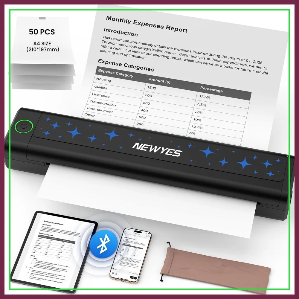 

Portable Thermal Printer, Inkless, Wireless, for Travel, Business, Home, Office