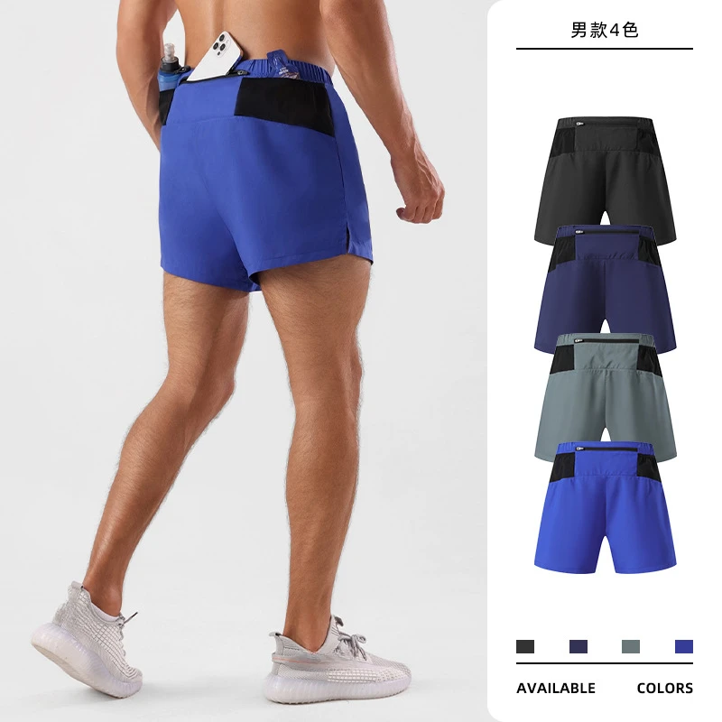 Quick Drying Fitness Gym Double-deck Running Shorts Men Workout Basketball Training Bodybuilding Jogging Short Pants with Pocket